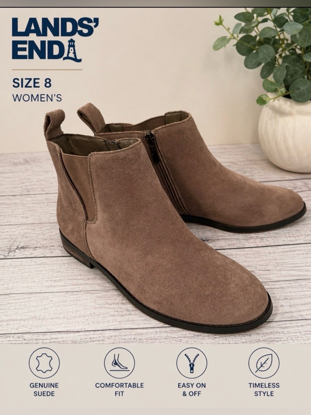 LANDS END Women Tan Suede Ankle Boots/size 8